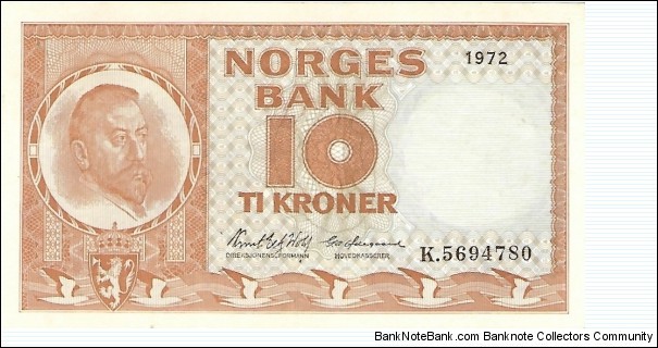 NORWAY 10 Kroner
1972 Banknote