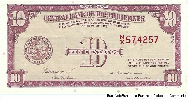 PHILIPPINES 10 Centavos
 Banknote