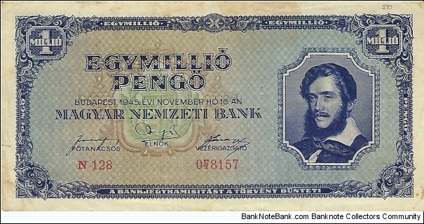 HUNGARY 1,000,000 Pengo
1945 Banknote