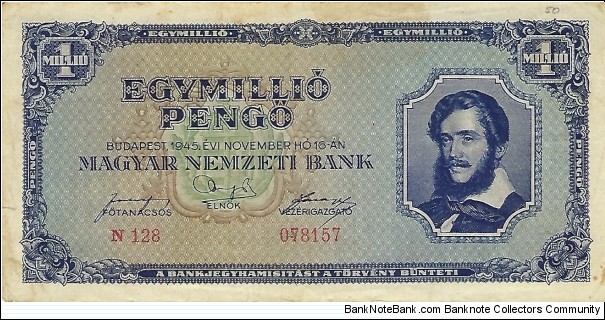 HUNGARY 1,000,000 Pengo
 Banknote