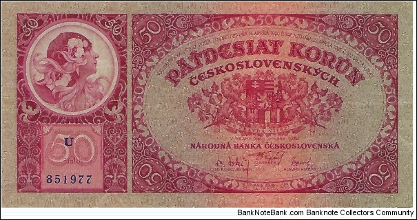 CZECHOSLOVAKIA 50 Korun
1929 Banknote