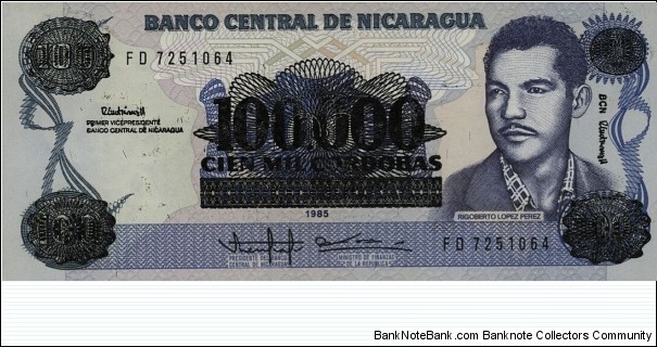100.000 Cordobas overprint Banknote