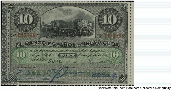 10 Pesos - El Banco Español de la Isla de Cuba Banknote