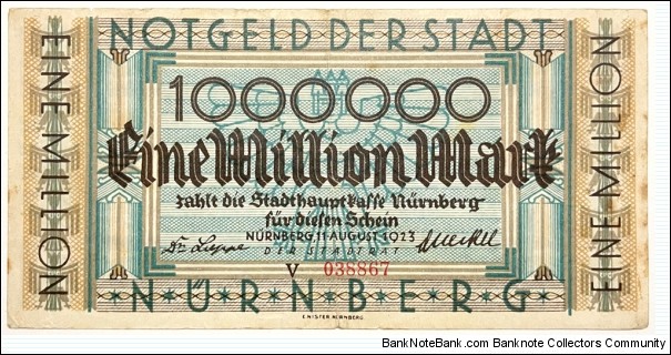 1.000.000 Mark (City Main Cashier / Nuremberg - Weimar Republic 1923) Banknote