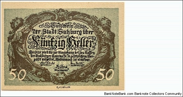 50 Heller (Salzburg-Notegeld 1920)  Banknote