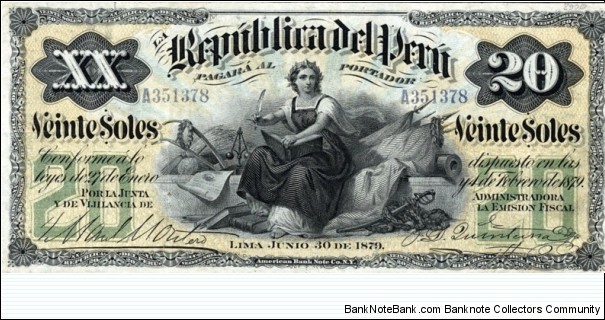 Peru 20 Soles 1879 Banknote