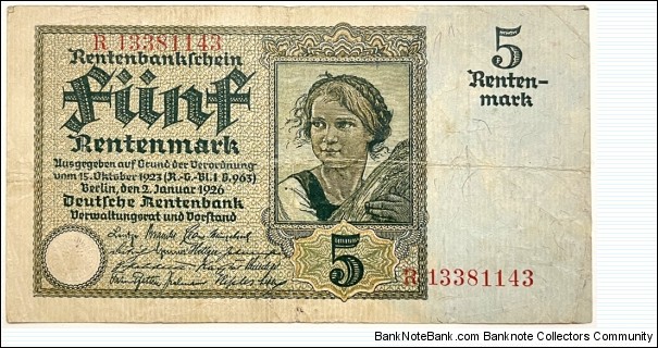 5 Rentenmark (Deutsche Rentenbank 1926) Banknote