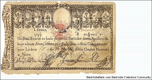 20.000 Reis (Portugal Empire / Revalidado 1826) Banknote