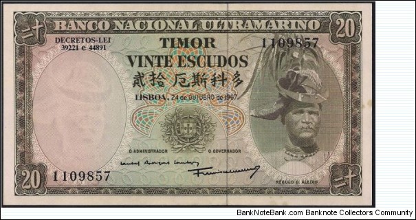 East Timor (Timor Leste) 20 Escudos Banknote