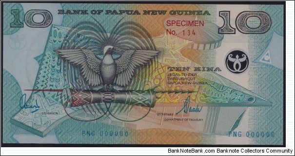 10 Kina Polymer Specimen note Banknote