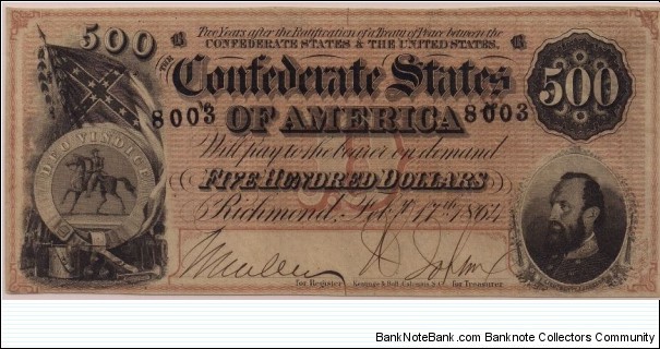$500 Confederate States of America Banknote