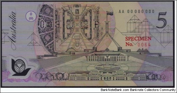 $5 Specimen Note No 0064 Banknote