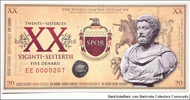 20 Sesterces / 5 Denarii (Private Issue) Banknote