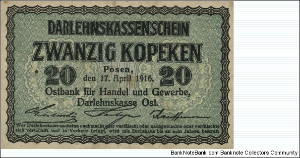 20 Kopeken - Ostbank für Handel und Gewerbe, Darlehnskasse Ost. Banknote