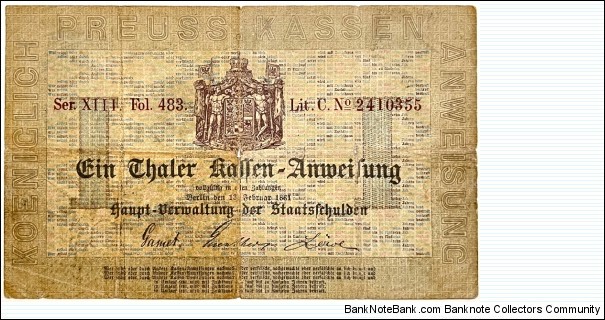 1 Thaler (German States /Kingdom of Prussia 1861) Banknote