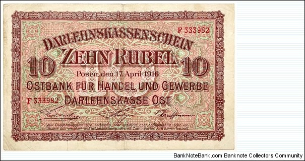 10 Rubel(Ostbank division/German occupation of Lithuania 1916)  Banknote