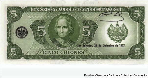 Banknote from El Salvador year 1977