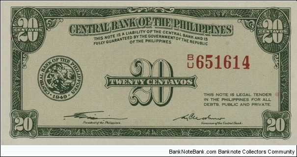 Philippines 20 centavos 1949 Banknote