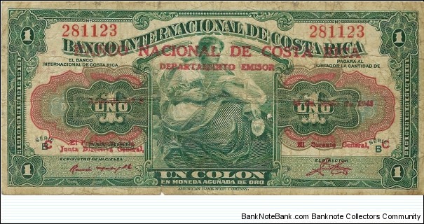 COSTA RICA 1 Colon  Banknote