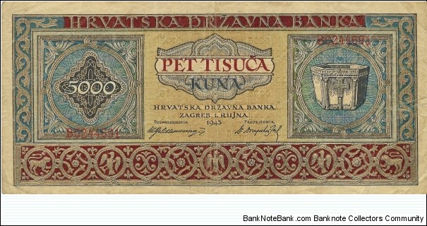 CROATIA 5,000 Kuna  Banknote