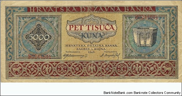 CROATIA 5,000 Kuna 1943 Banknote