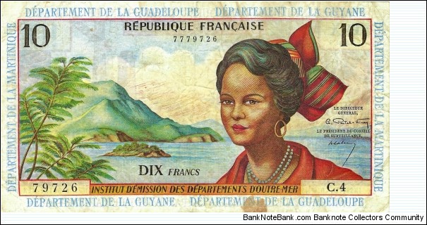 FRENCH ANTILLES 10 Francs  Banknote