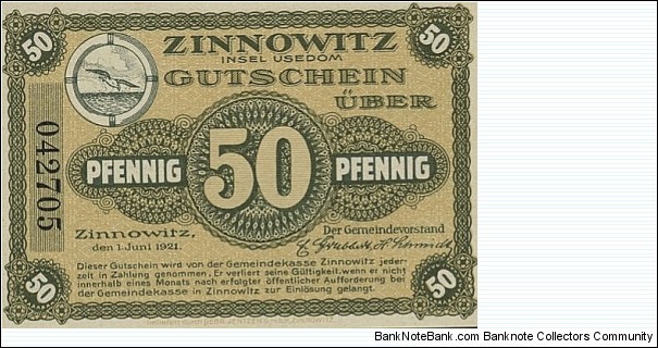 50 Pfennig Notgeld - Zinnowitz. Banknote