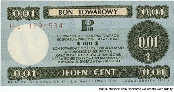 Poland 1 Cent - Foreign Exchange Certificate Banknote