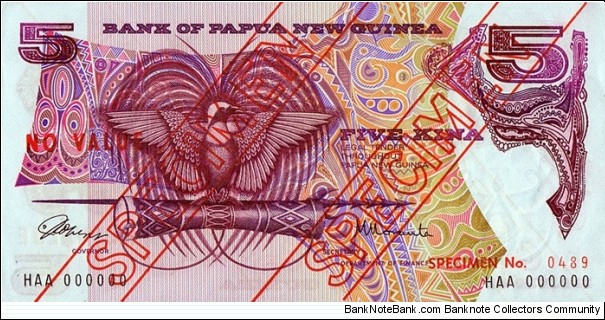 Papua New Guinea N.D. 5 Kina.

Specimen. Banknote