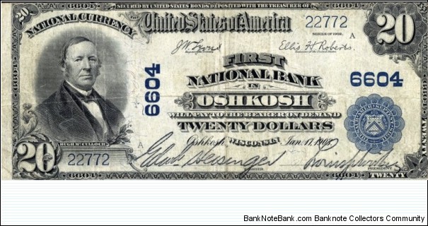 First National Bank in Oshkosh 20 Dollars Banknote