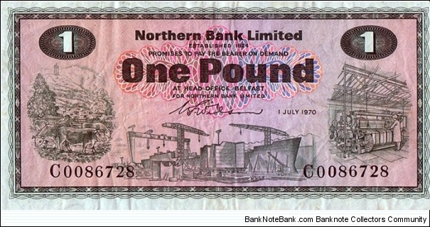 Ulster (Northern Ireland) 1970 1 Pound. Banknote