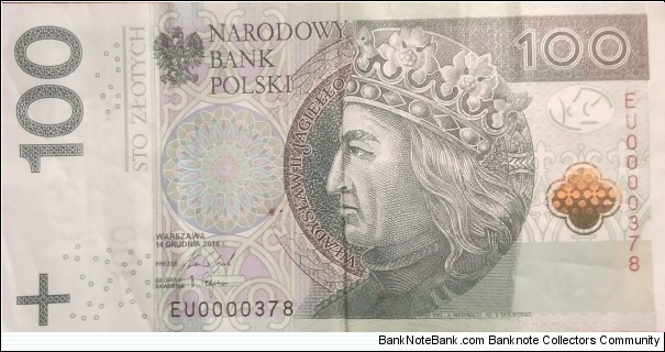 Poland 100 Złotych.
EU0000378 Banknote