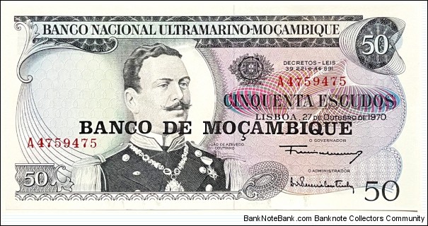 50 Escudos (overprinted in 1976 /consecutive series 1 of 2 - A 475 9 475)  Banknote