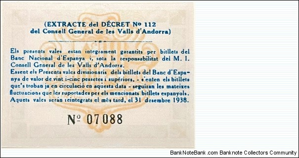 Banknote from Andorra year 1936