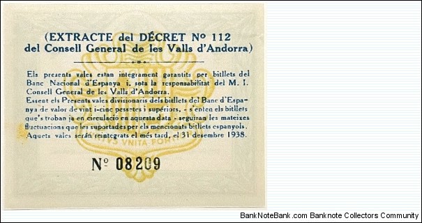 Banknote from Andorra year 1936