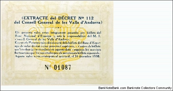 Banknote from Andorra year 1936