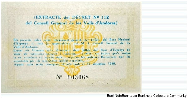 Banknote from Andorra year 1936