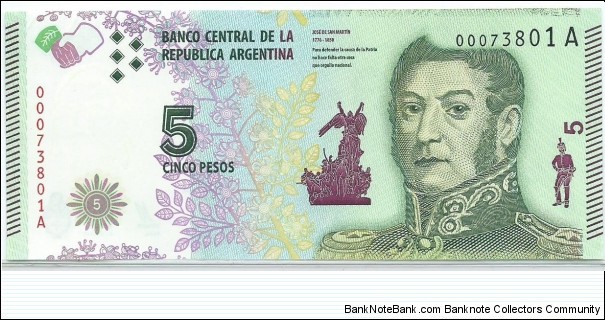 5 Pesos / pk 359 / Series -A- Banknote