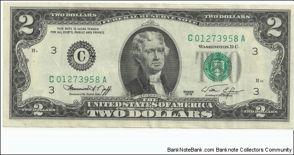 USA 2 Dollars 1976, commemorative first issue Banknote