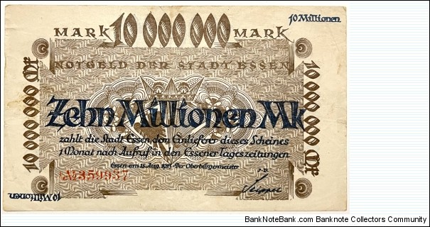 10.000.000 Mark (Local Issue / Essen Municipality / Weimar Republic 1923) Banknote