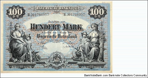 100 Mark (Regional Issue / Bavarian Note Issuing Bank - German Empire 1900)  Banknote