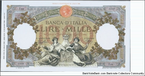 (Reproduction) / 1.000Lire / pk (56c) / (16 Luglio 1940)  Banknote
