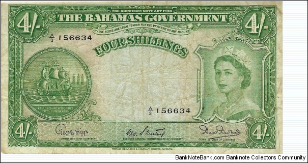 BAHAMAS 4 Shillings  Banknote