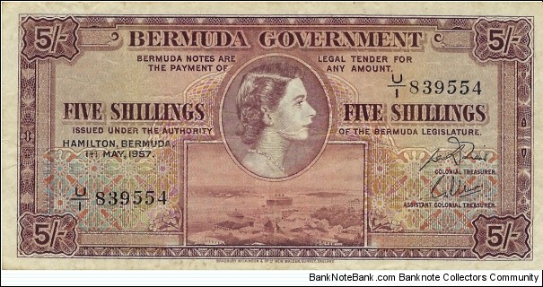 BERMUDA 5 Shillings  Banknote