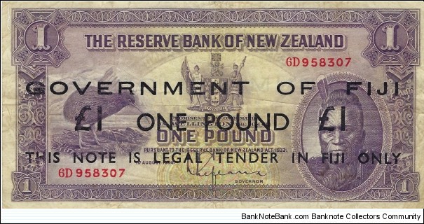FIJI 1 Pound 

Overprint on New Zealand 1 Pound 1934 Banknote