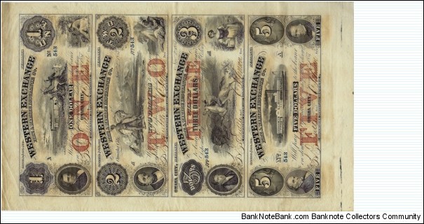 WESTERN EXCHANGE FIRE & MARINE INSURANCE CO.
1,2,3,5 Dollars 1857
Uncut sheet Banknote