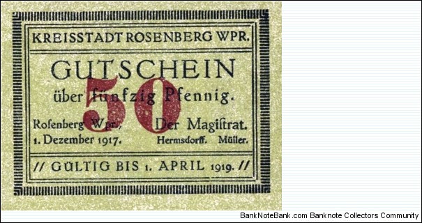 50 Pfennig notgeld - Rosenberg Banknote
