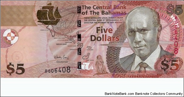 BAHAMAS 5 Dollars 2007 Banknote