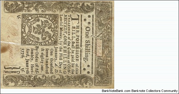 CONNECTICUT 1 Shilling 1776 Banknote