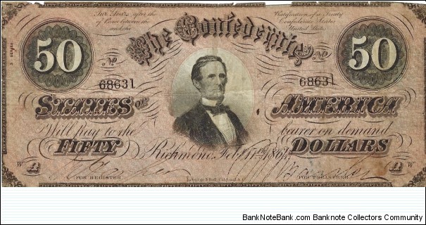 CONFEDERATE STATES OF AMERICA 50 Dollars 1864 Banknote